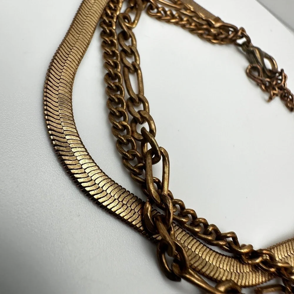 Bracelet Vintage Gold Tone Multi Strand Herringbone Snake Curb Figaro Chain